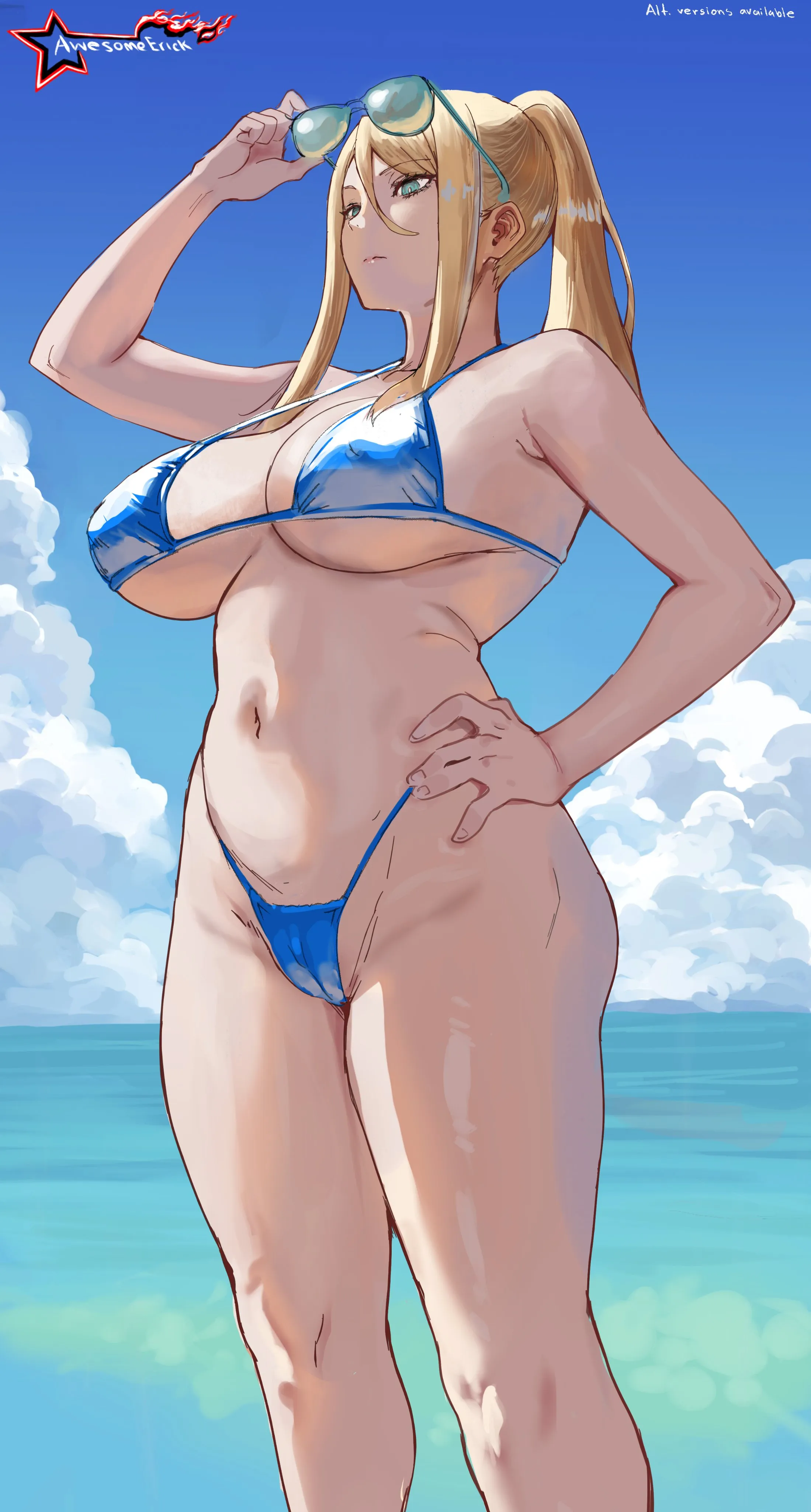 Mommy Samus showing off her toned, tall and thick body at the beach in a tiny bikini [Metroid] (Awesomeerick)