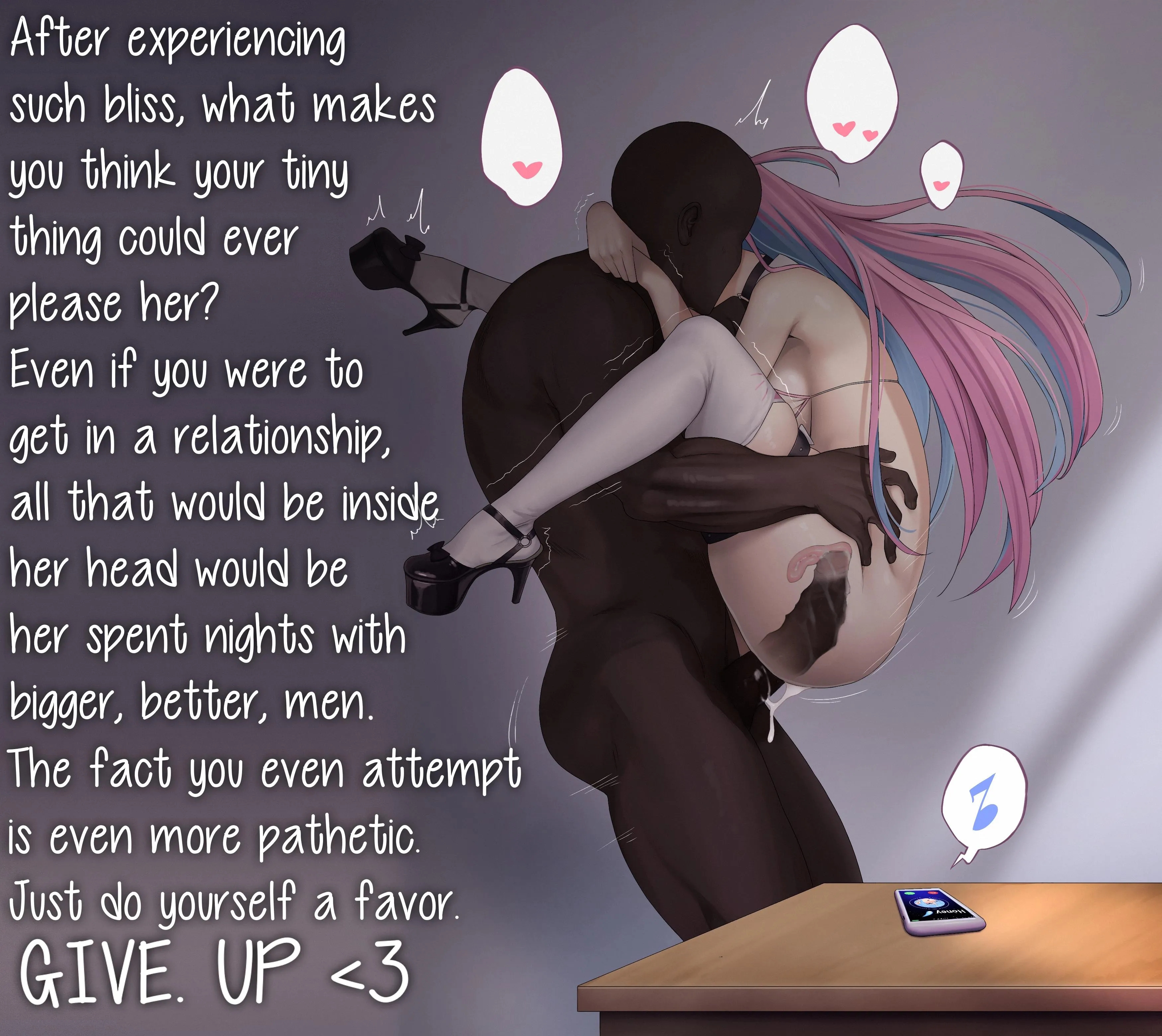 You can't run away from the impeding comparison between you and her past mates. https://www.imagefap.com/profile/randomdegen