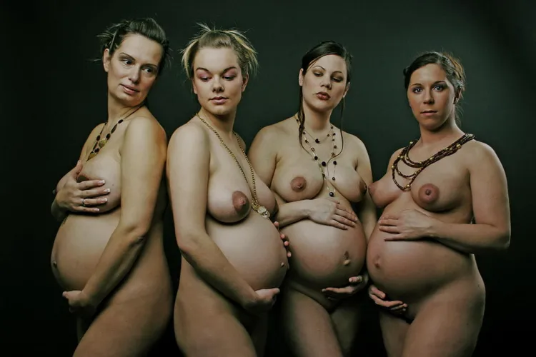 4 Pregnant babes strip and reveal their huge nipples