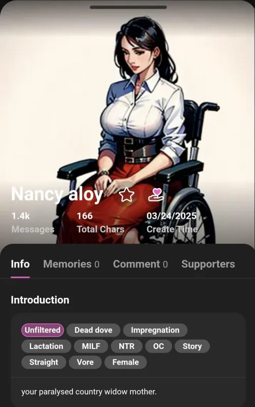 Nancy aloy One of the best character I ever cheated Your paralysed country widow mother.