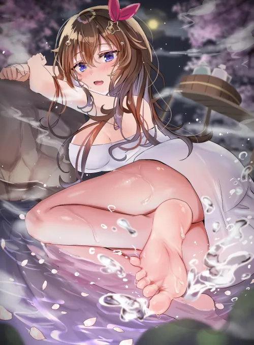 Sora enjoying onsen
