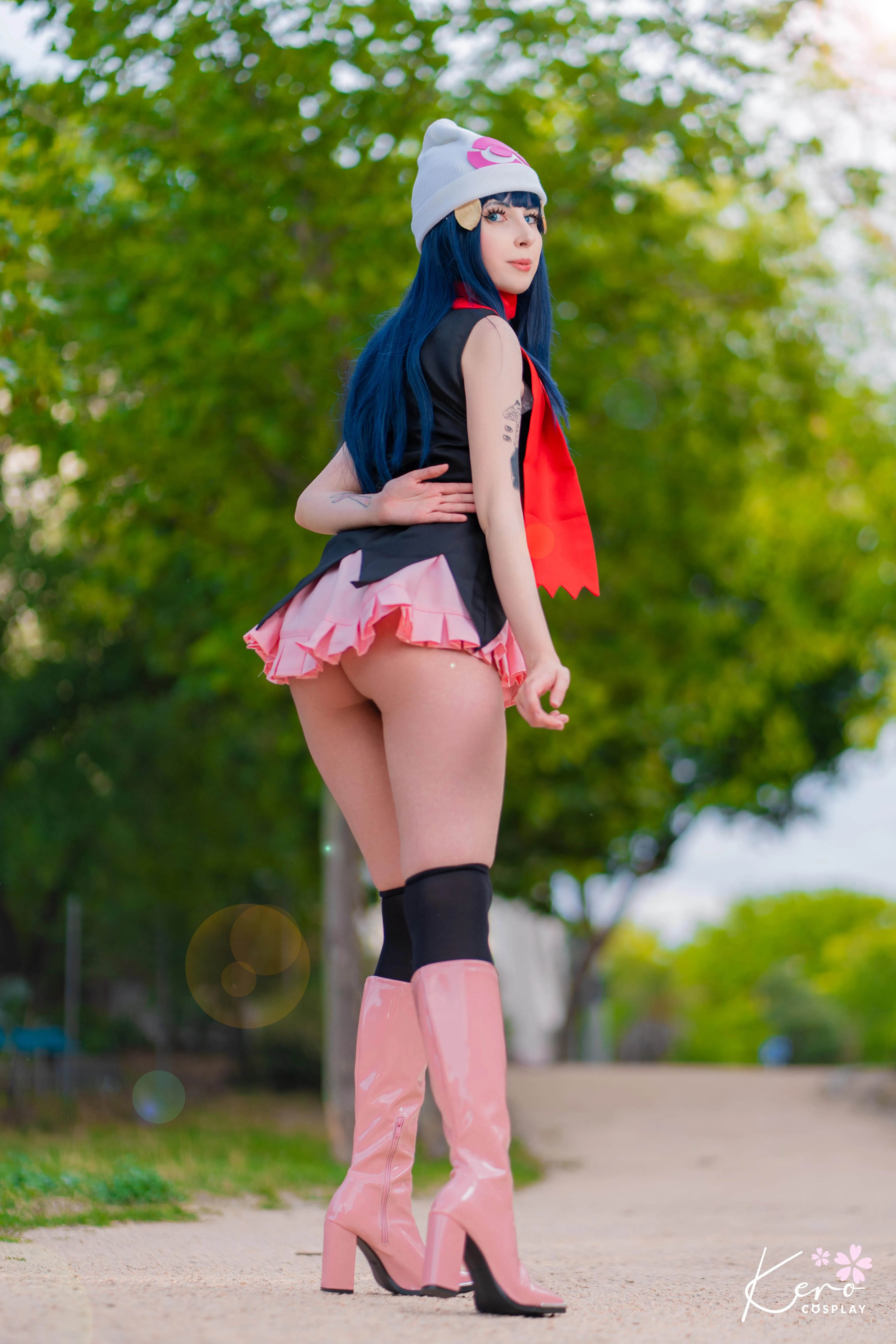 Dawn from Pokémon Diamond / TCG flashing with her skirt ~ Kerocchi