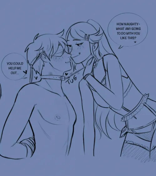 It's so exciting. Your vision blocked, your movement restrained. All you realy feel is the collar around your neck as she tugs on it, her breath tickling your neck and her sweet voice that messes with your mind