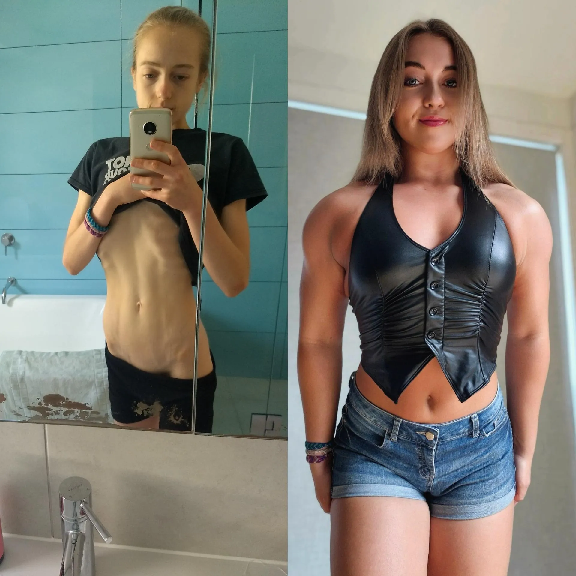 From anorexic to muscle mommy, what do you think of my transformation?