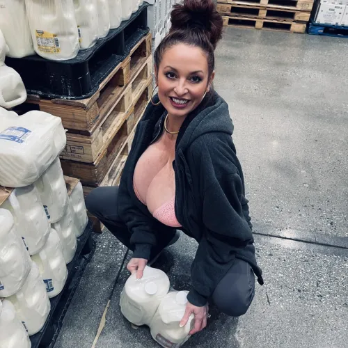 Modern trad wife in the freezer section. You staring at my jugs?