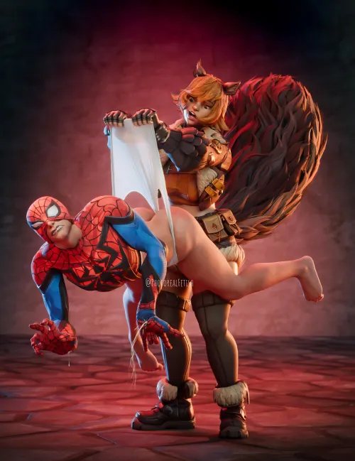Spiderman getting a mean wedgie from Squirrel Girl [PhotorealFetish]