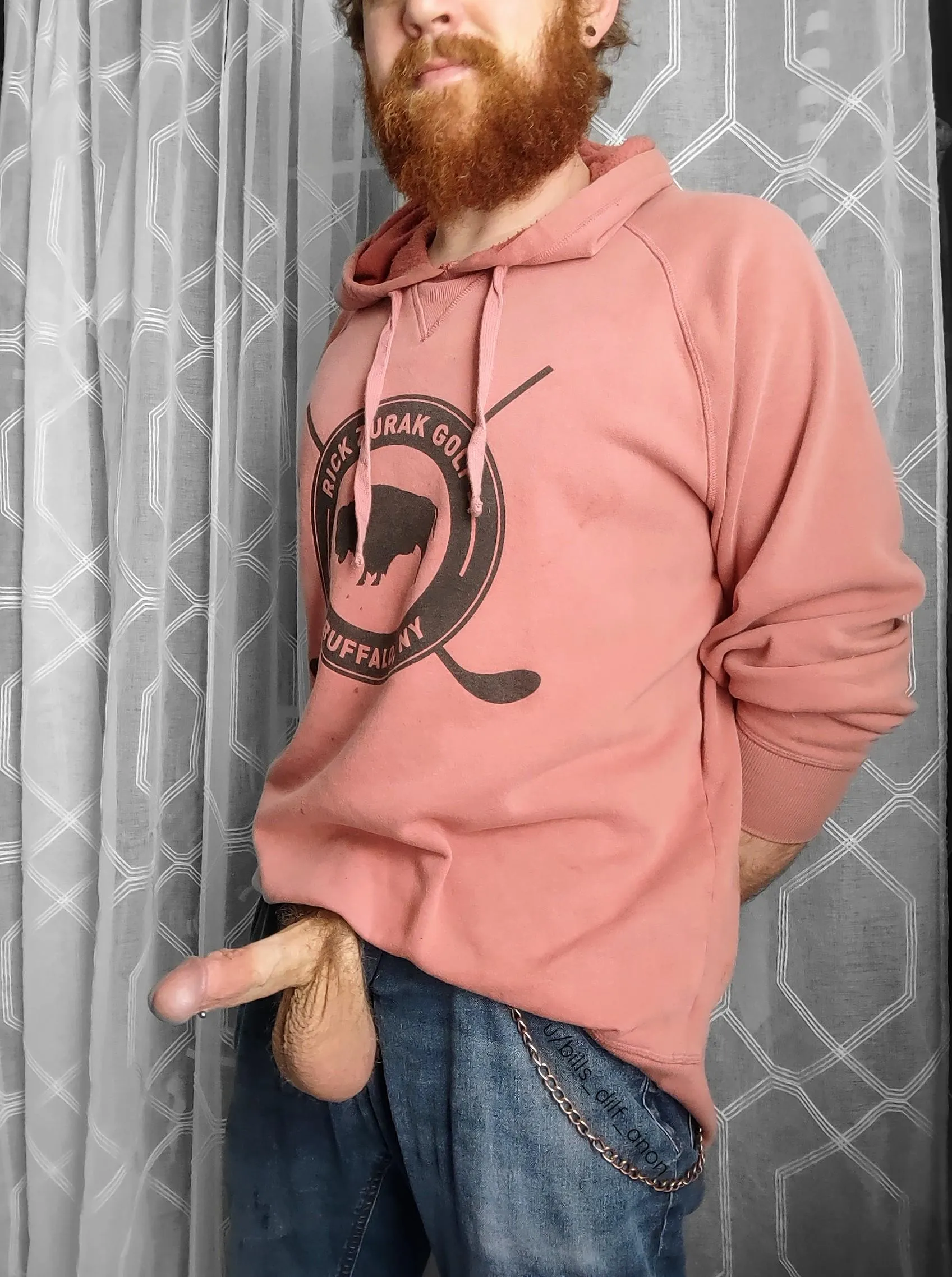 Unruly red beard, accompanied by an unruly boner