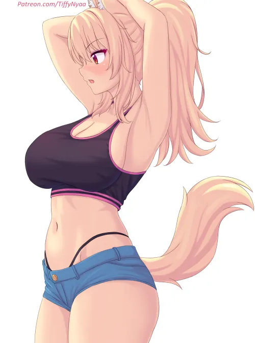 Post-workout stretches in short-shorts