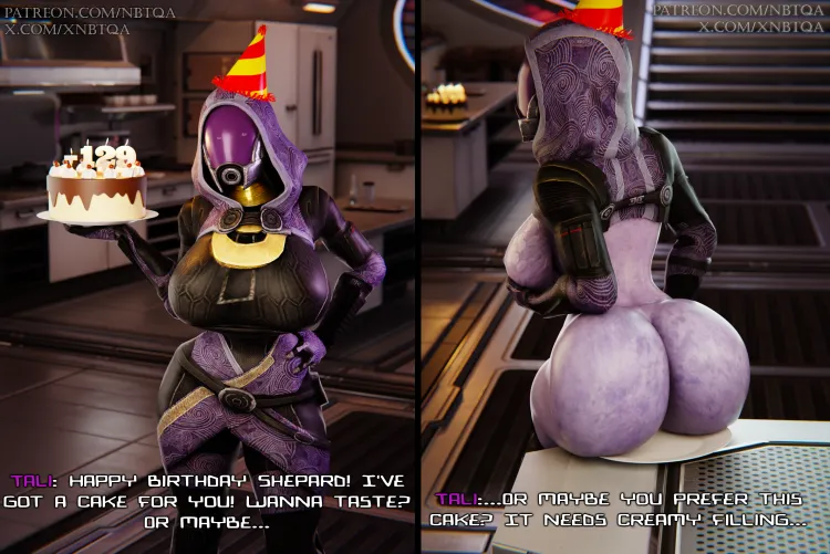 Tali has a cake for Shep's birthday (NBtQA)