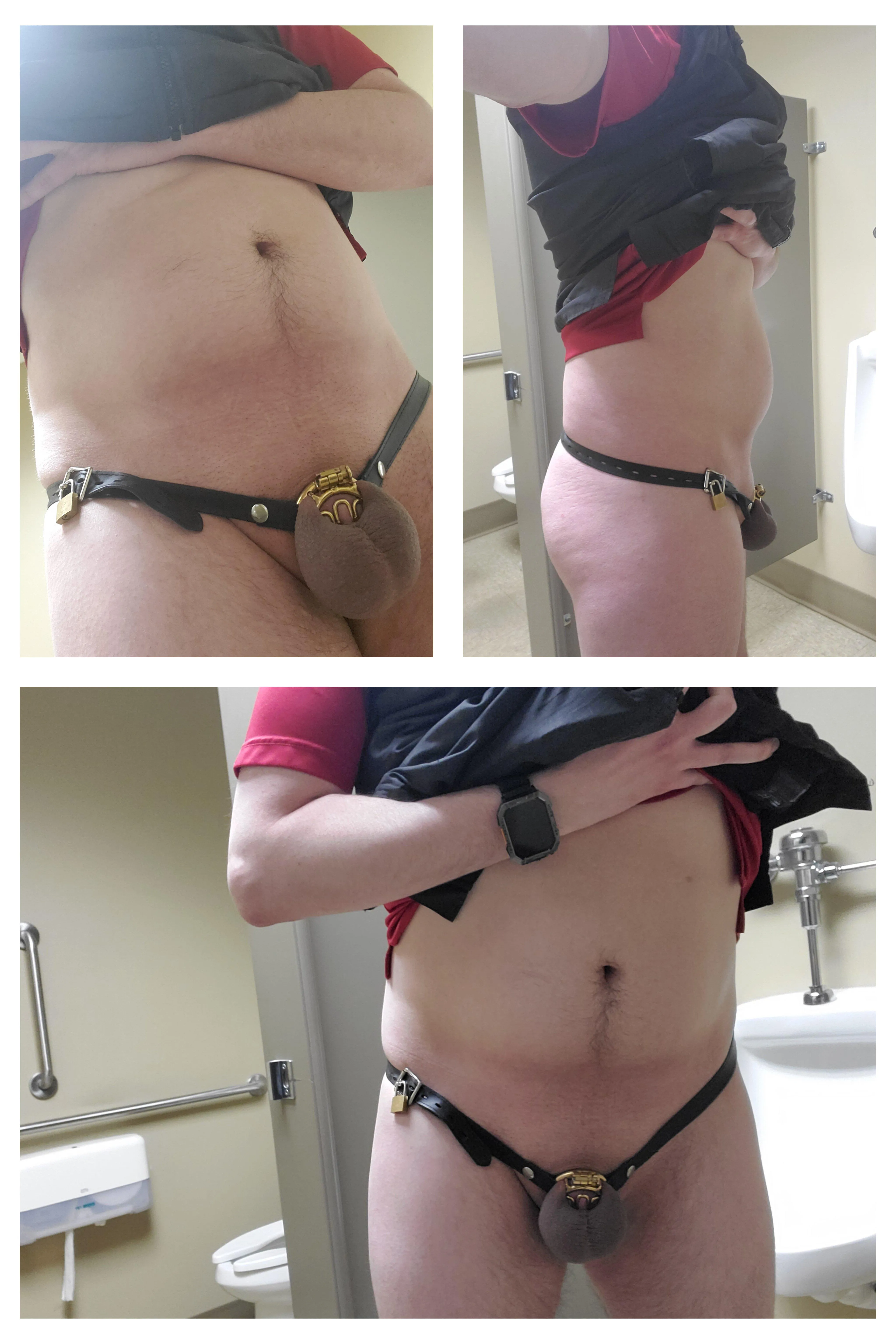 Showing off my fresh shave in the restroom!