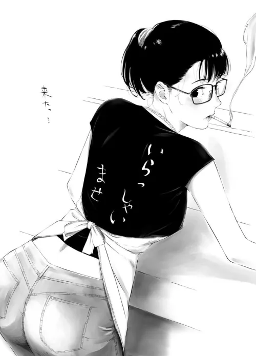 Smoking Megane Babe Leaning in Jeans [Original]