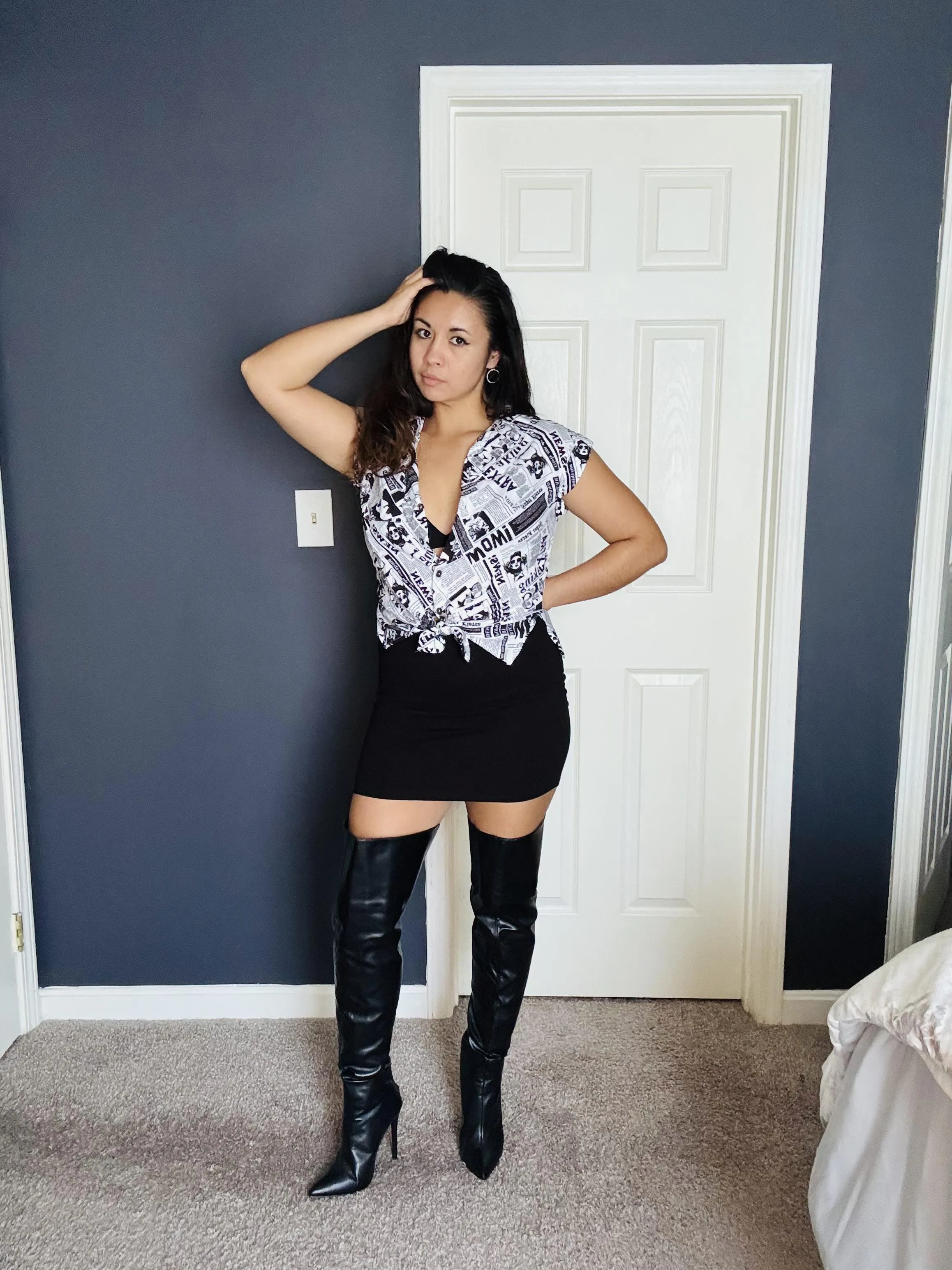 I love how thigh highs show a little bit of skin on the leg.