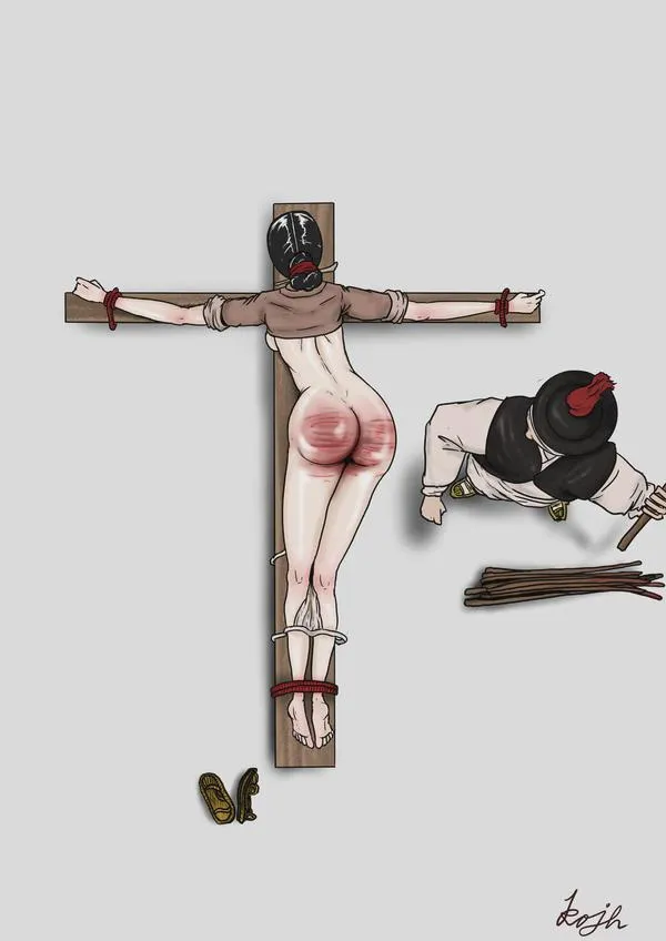 Tied to cross for her corporal punishment