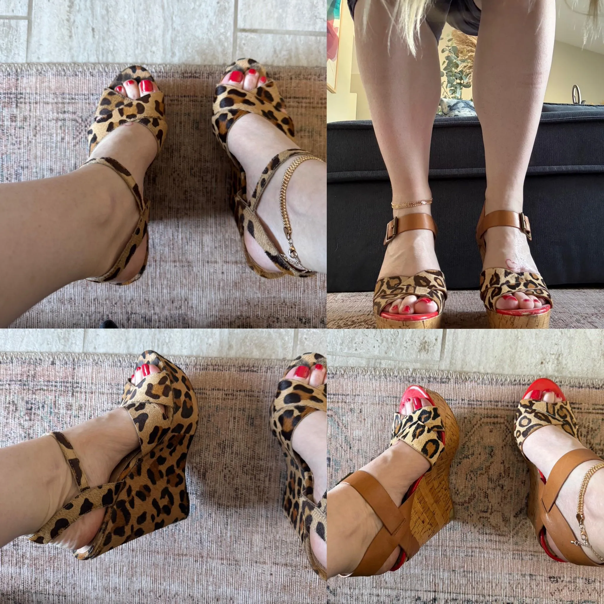 2 pairs of wedges, both with leopard print. Pick a pair for me to take more pics in 👱🏻‍♀️