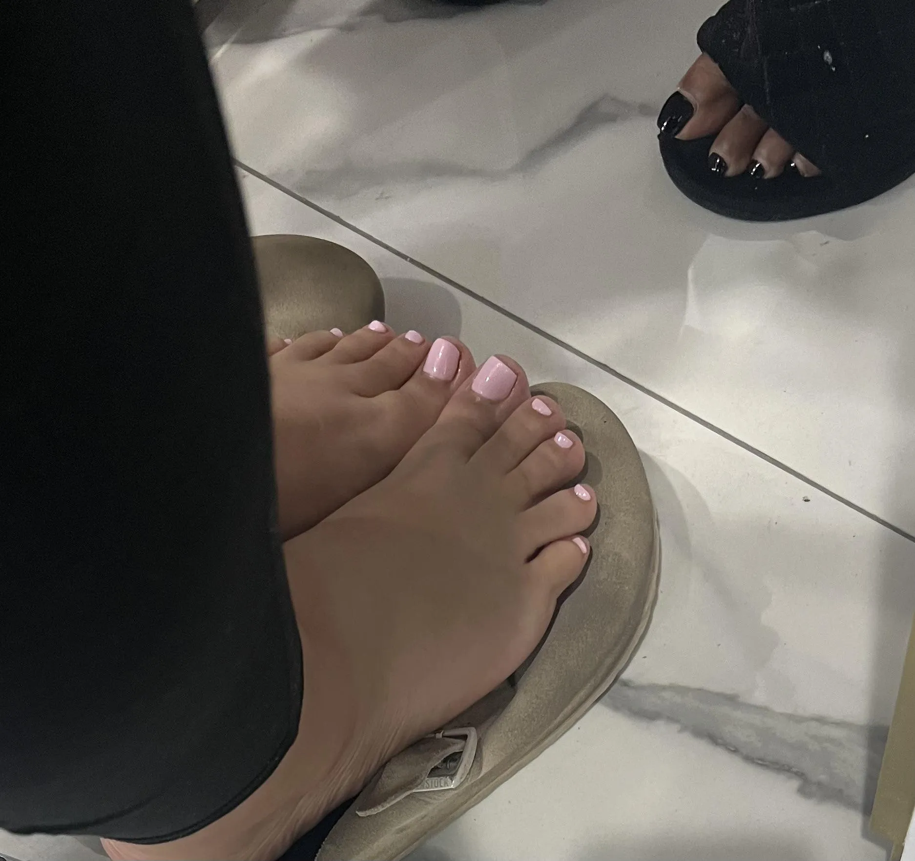 Between my birks and my aunt’s slippers, the room smelled of our stinky feet.  Who’s coming to sniff me and my aunt’s sweaty feet.