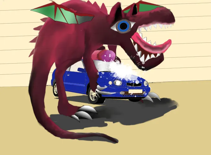 Dragon going down on a Toyota