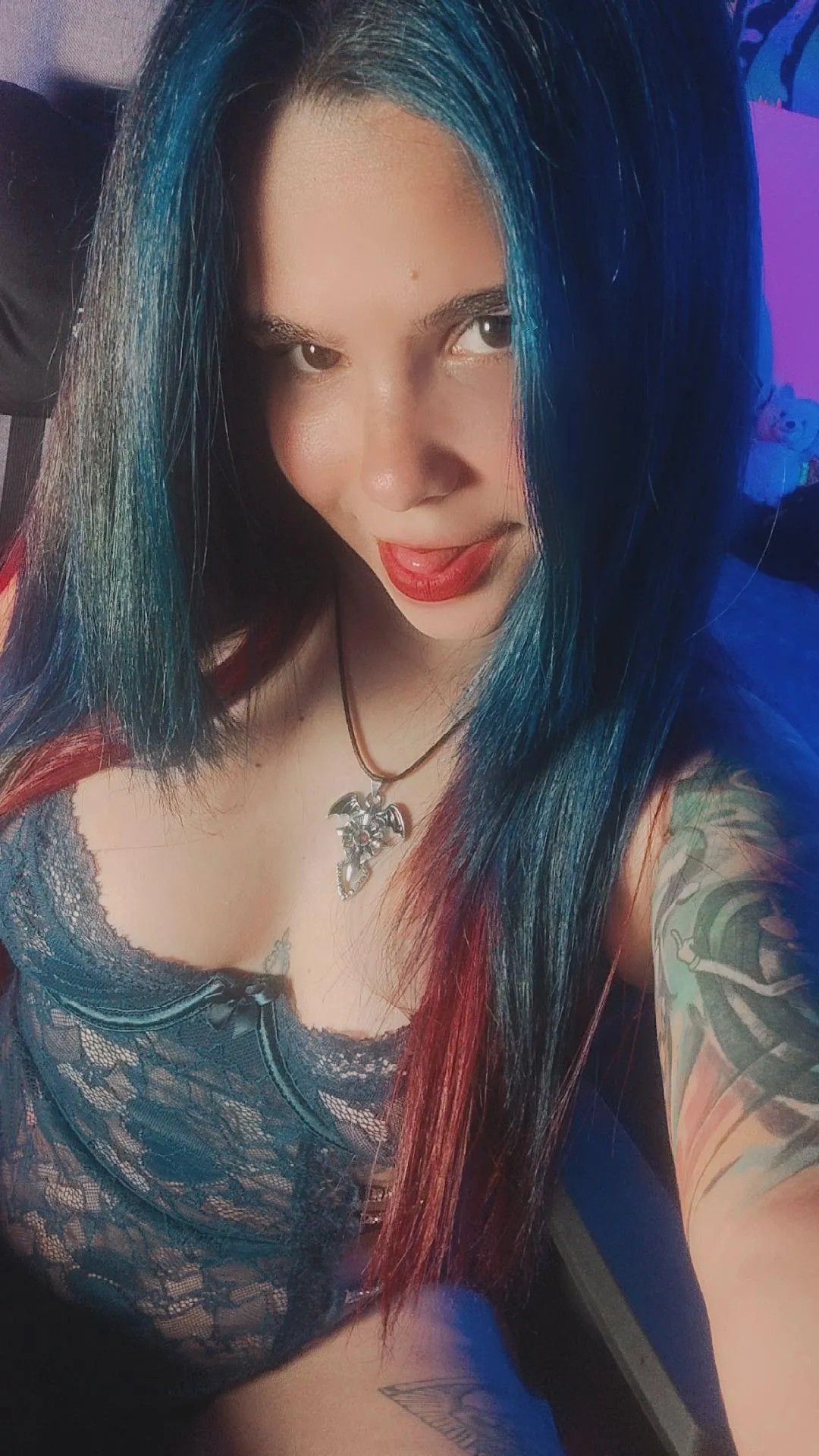 Blue lingerie and blue hair!