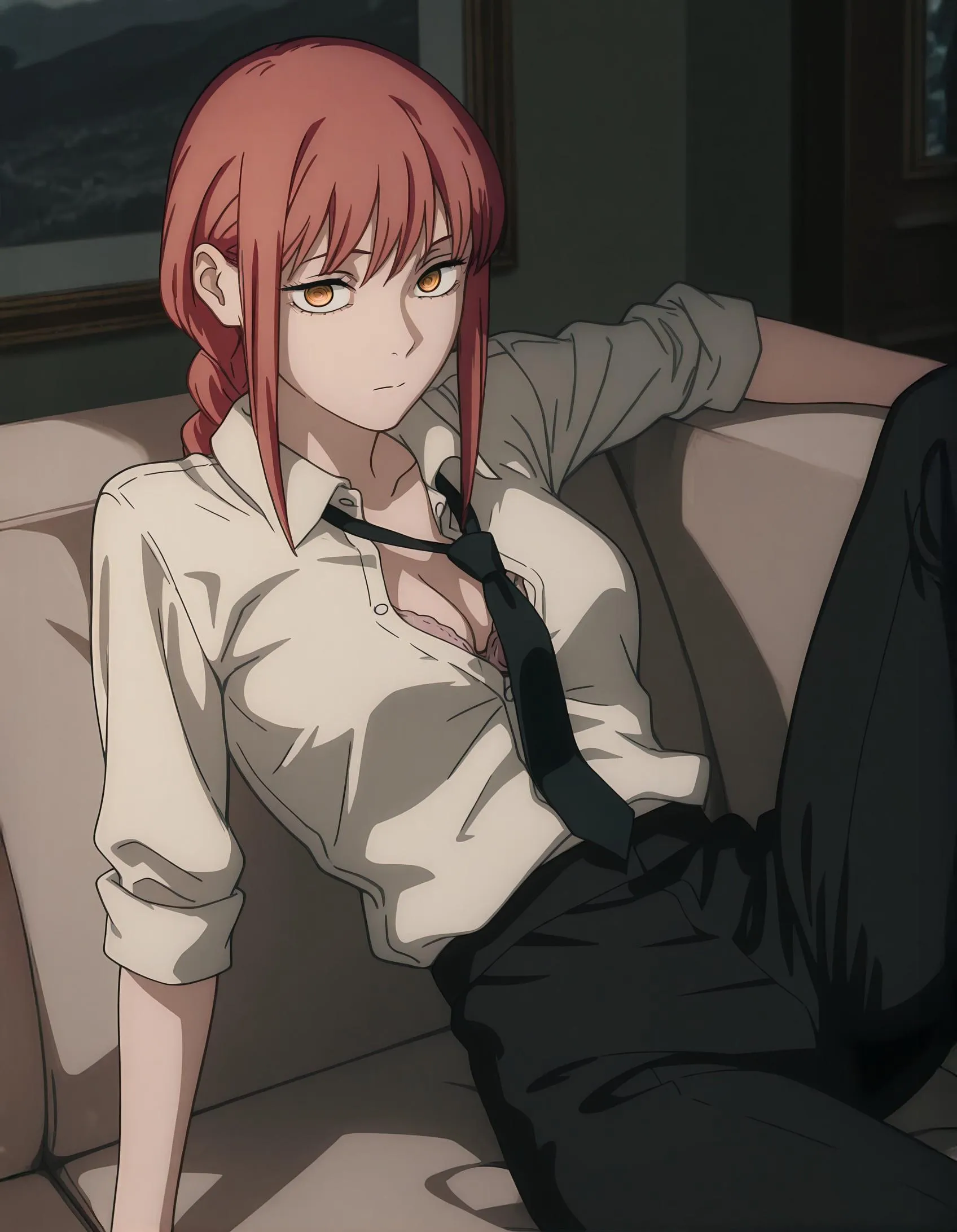 Makima relaxing at home after work