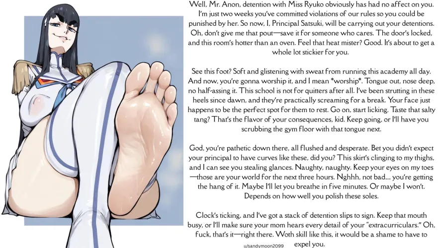 Principal Satsuki will handle your punishment now [feet worship] [sweat] [principal] [femdom] [KillLaKill] Artist: unknown