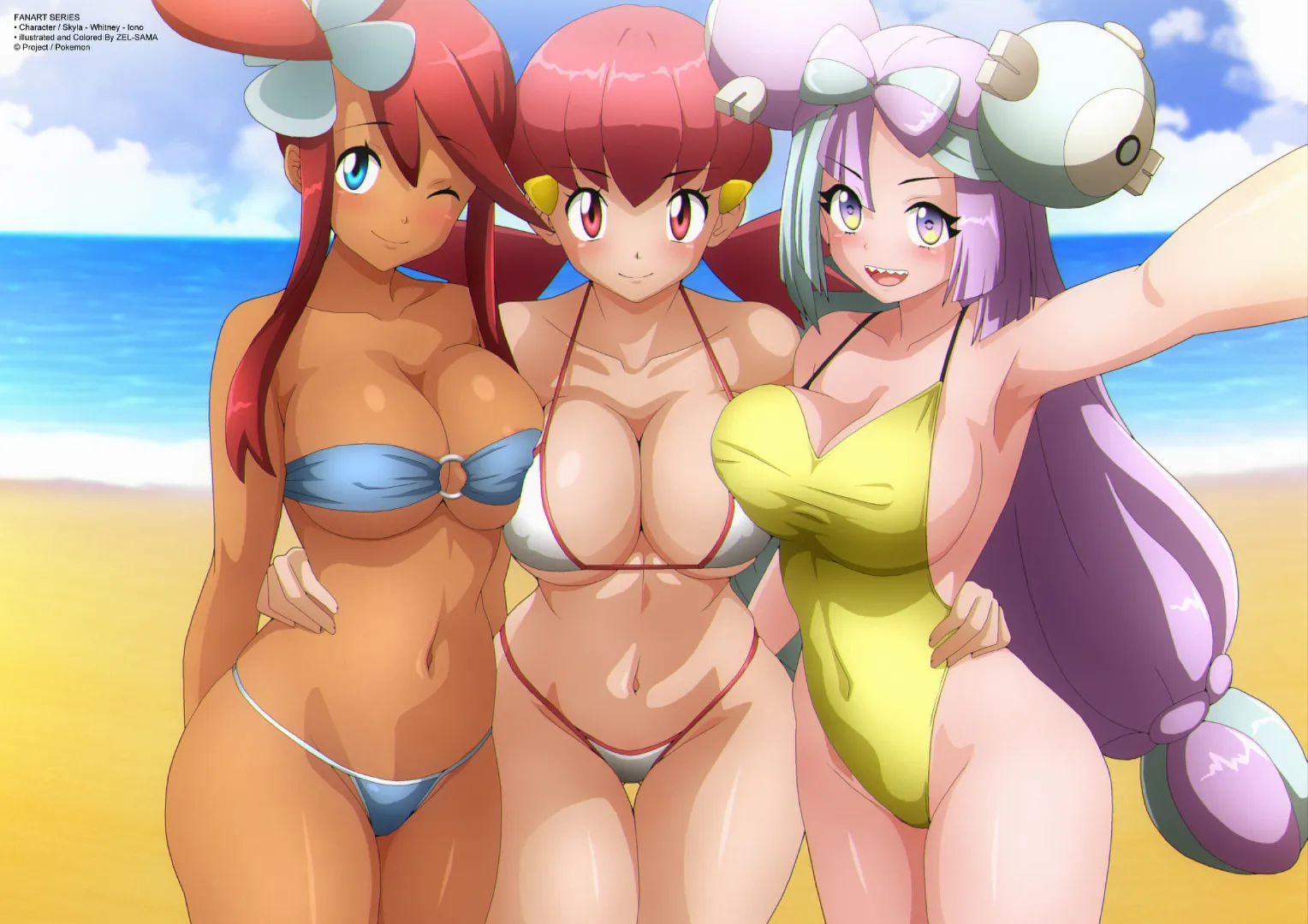 These Pokemon Gym Leaders are taking a day off at the beach. Pick one to take home and fuck: Skyla (B/W), Whitney (G/S), or Iono (S/V)?