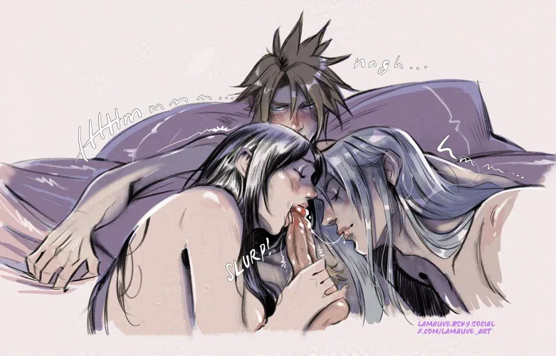 Tifa and Sephiroth tag teaming Cloud (Lamauve)