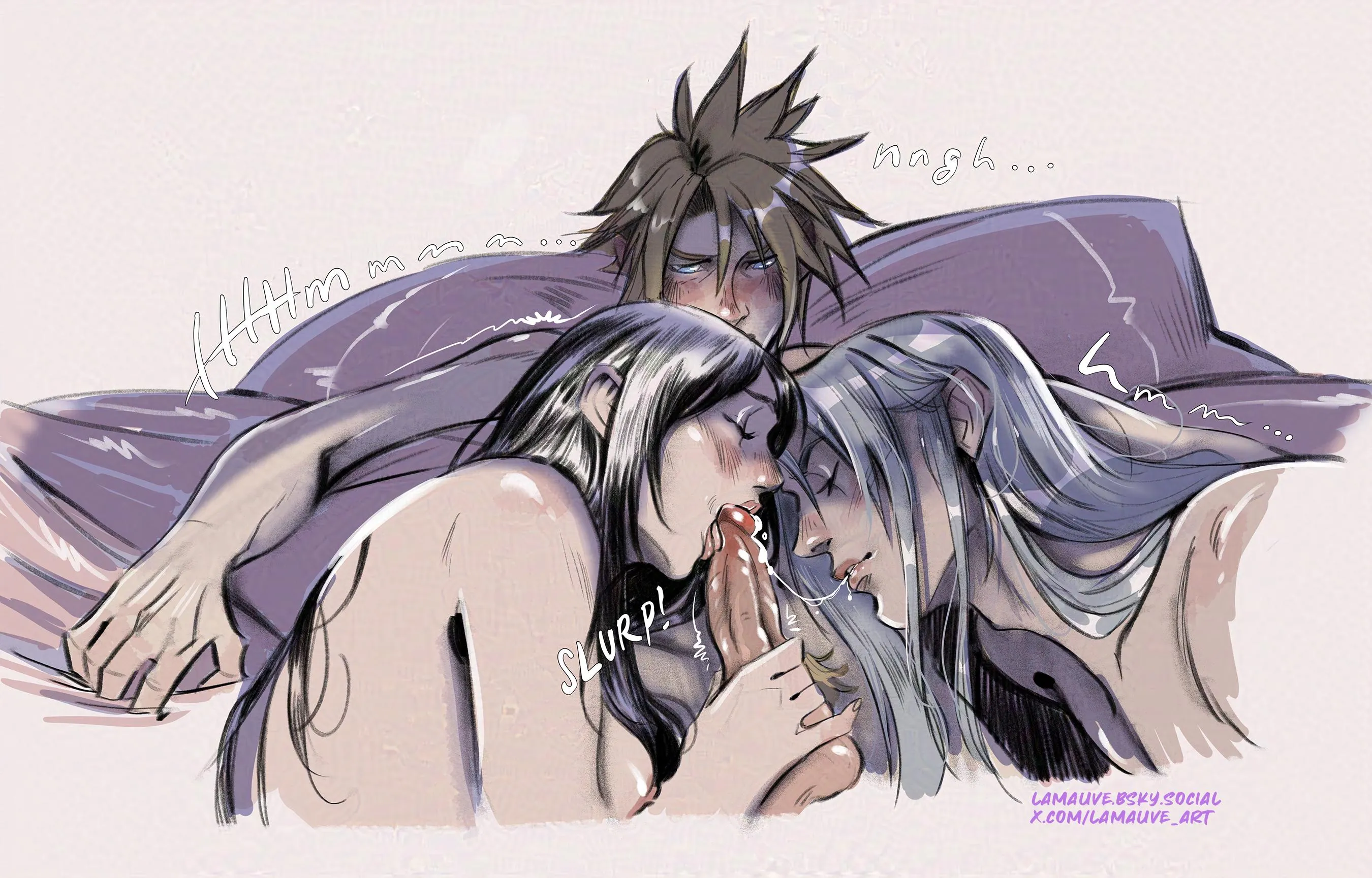 Tifa and Sephiroth tag teaming Cloud (Lamauve)
