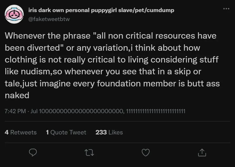 I posted this on an scp sub and now im curius,What could actually lead the foundation to have a clothing optional or mandatory nudity policy?