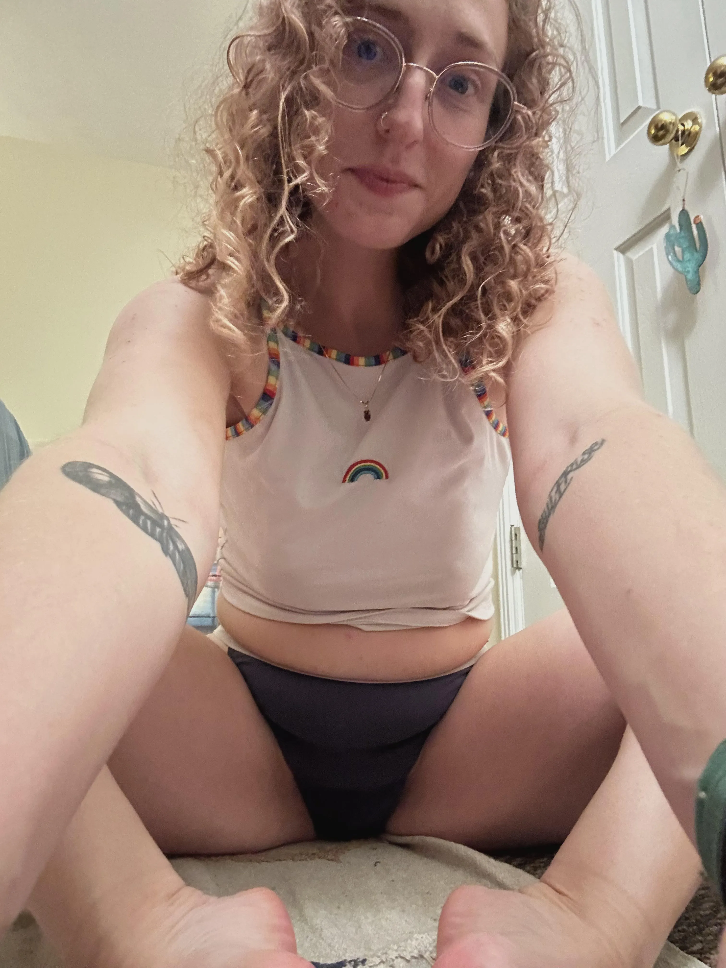 Sitting pretty like a lady, with my legs wide open :)