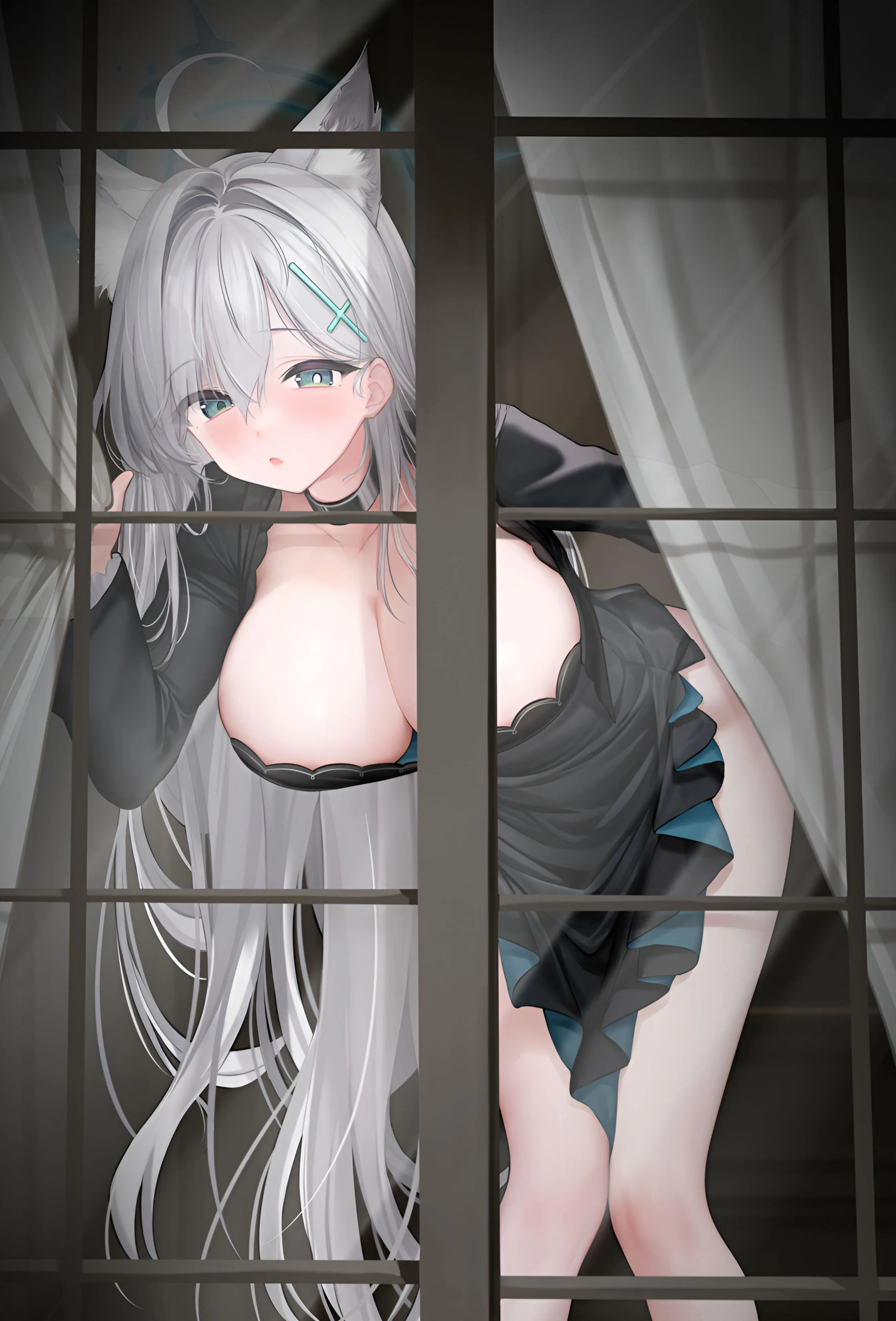 Shiroko Terror looking through a window