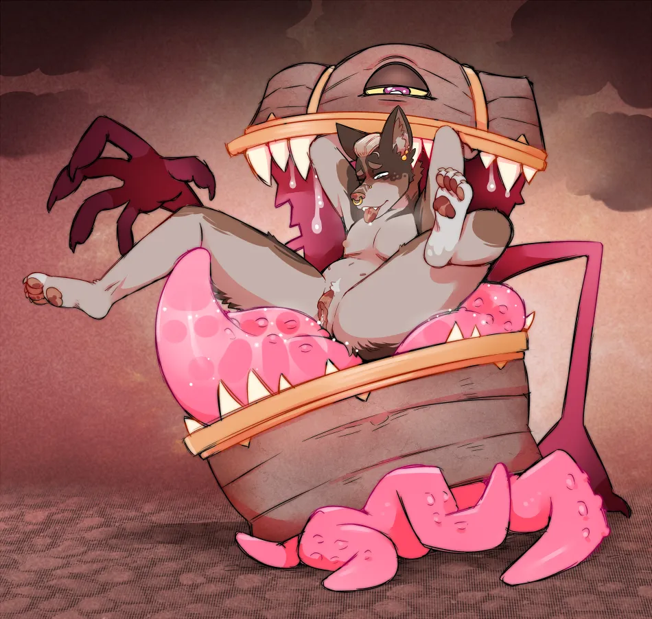 Doggy caught by a mimic! (DarkChibiShadow)