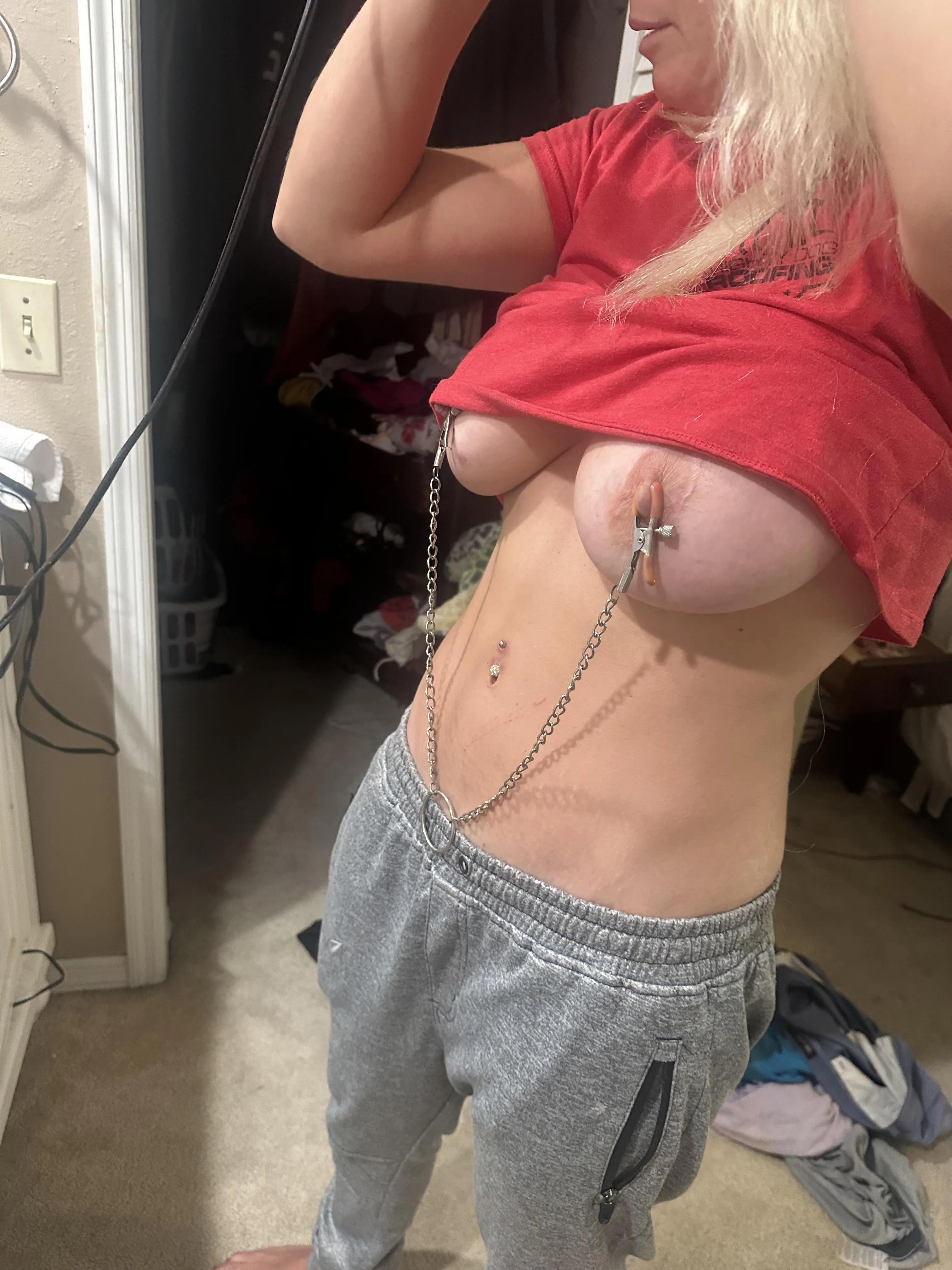 Master always finds time to clamp my tits