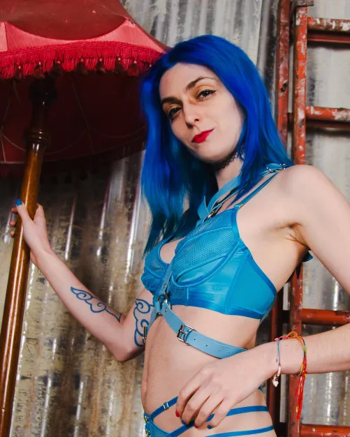 Blue bra and bondage hardness
