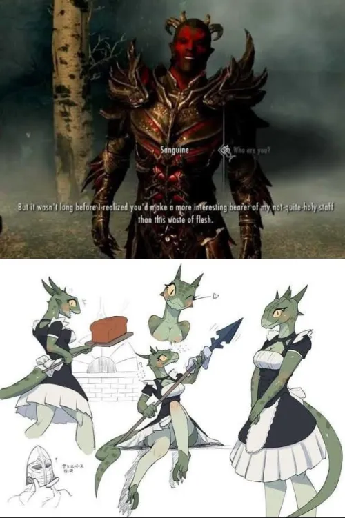 Do you think Sanguine is a big fan of the Lusty Argonian Maid books?