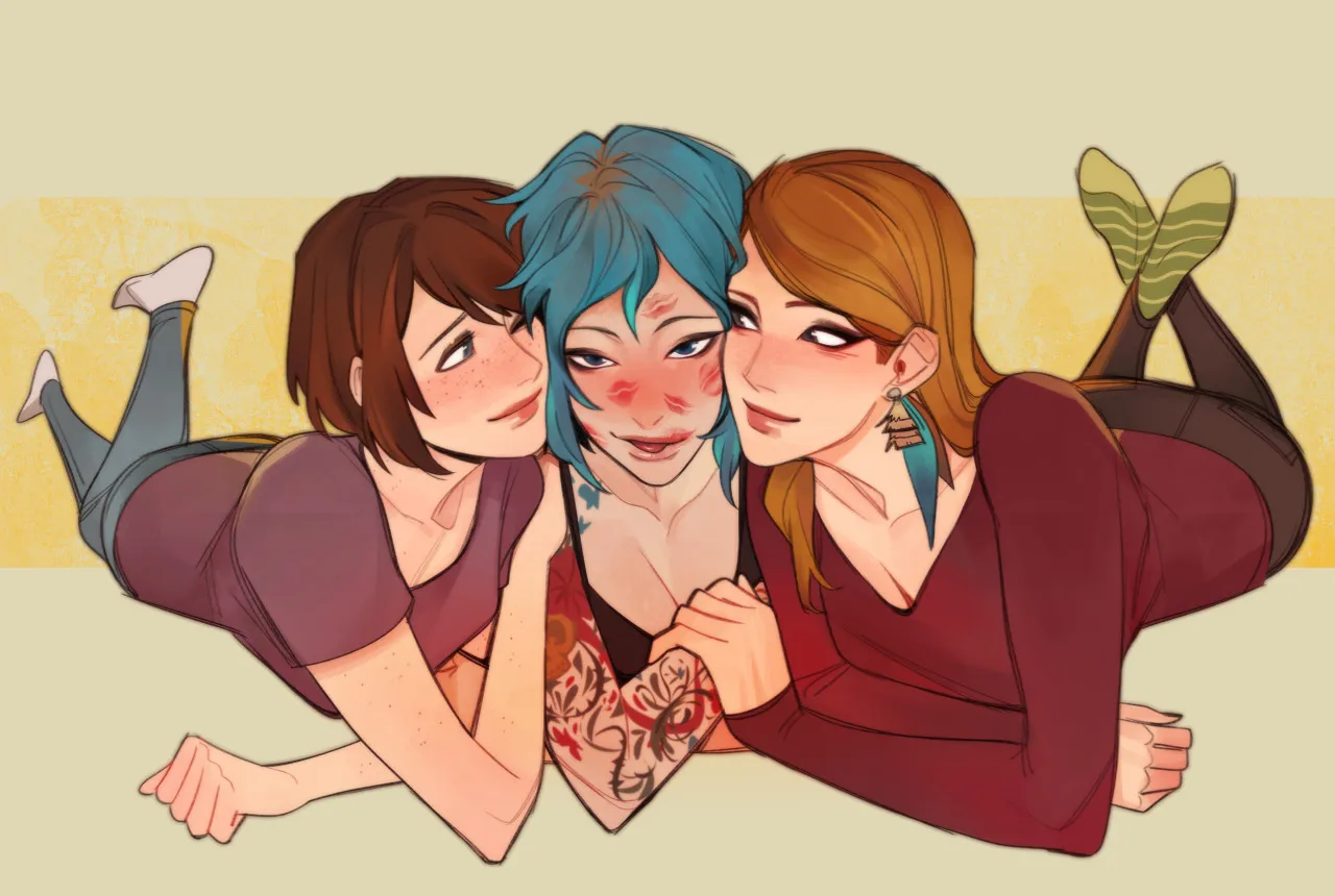 Max, Chloe & Rachel, face full of smooches (glacierclear) [Life is Strange]