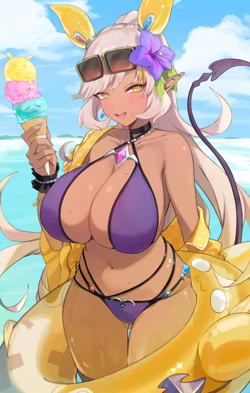 Nea enjoying some ice cream at the beach