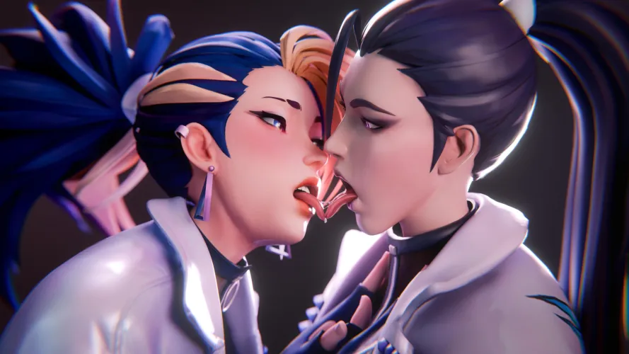Akali and Kai'sa playing with their tongues (by abucca11)