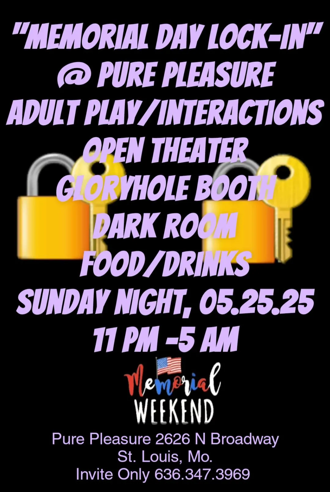 Memorial Day Lock-In @ Pure Pleasure (STL) - Sunday Night 05.25.25