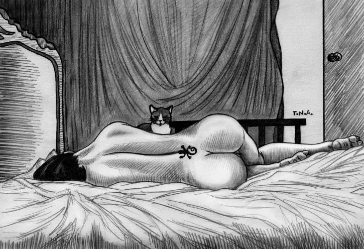 A cat appreciating art by me