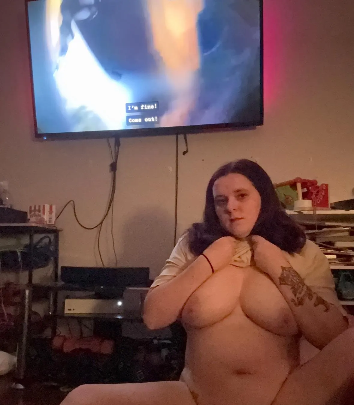 Legs wide, heat racing, camera on