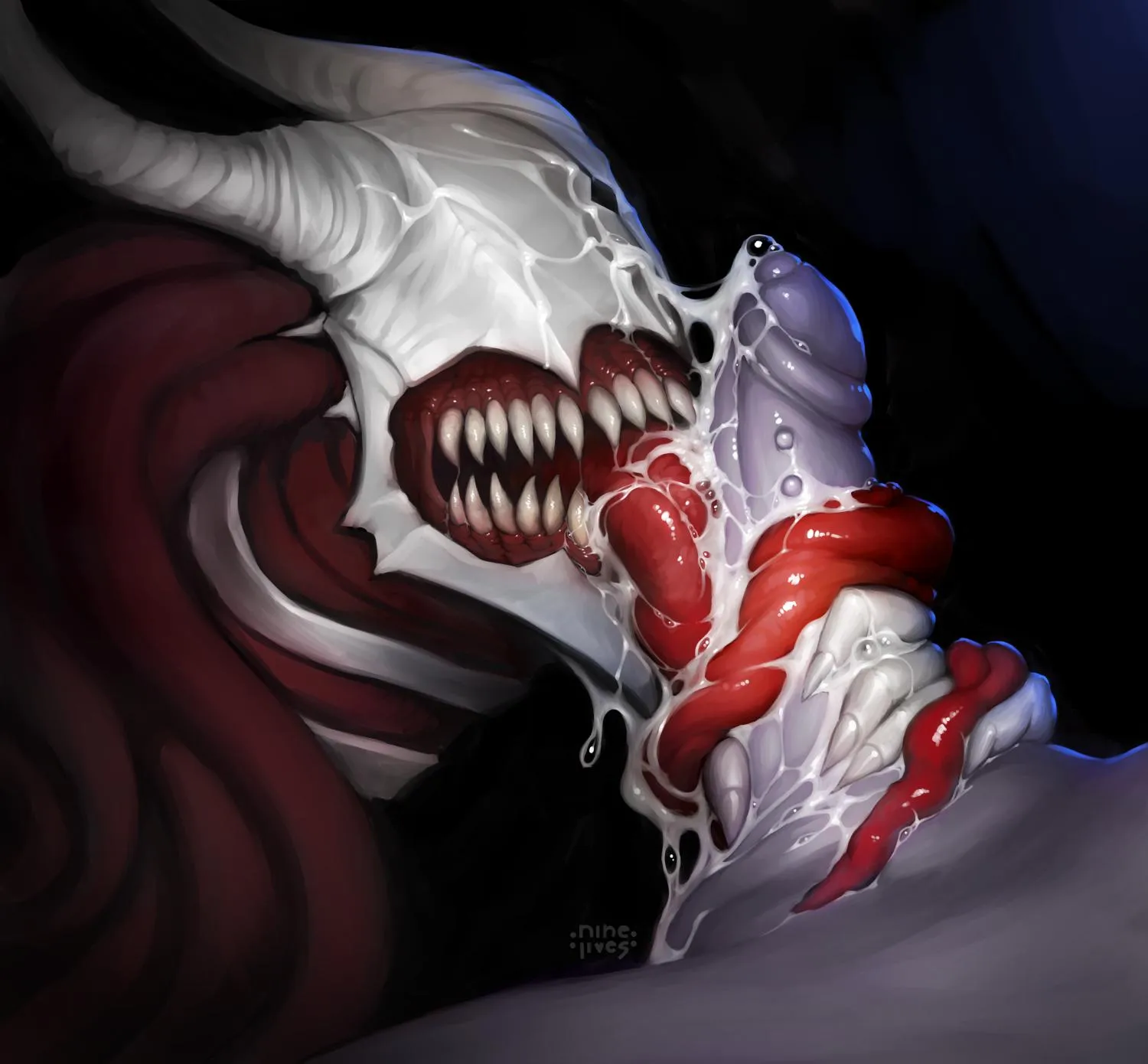 (nine lives art) [AM] i think the secret to full dive vr is in hallucinogenic drugs. it makes sense, it's all about tricking the brain