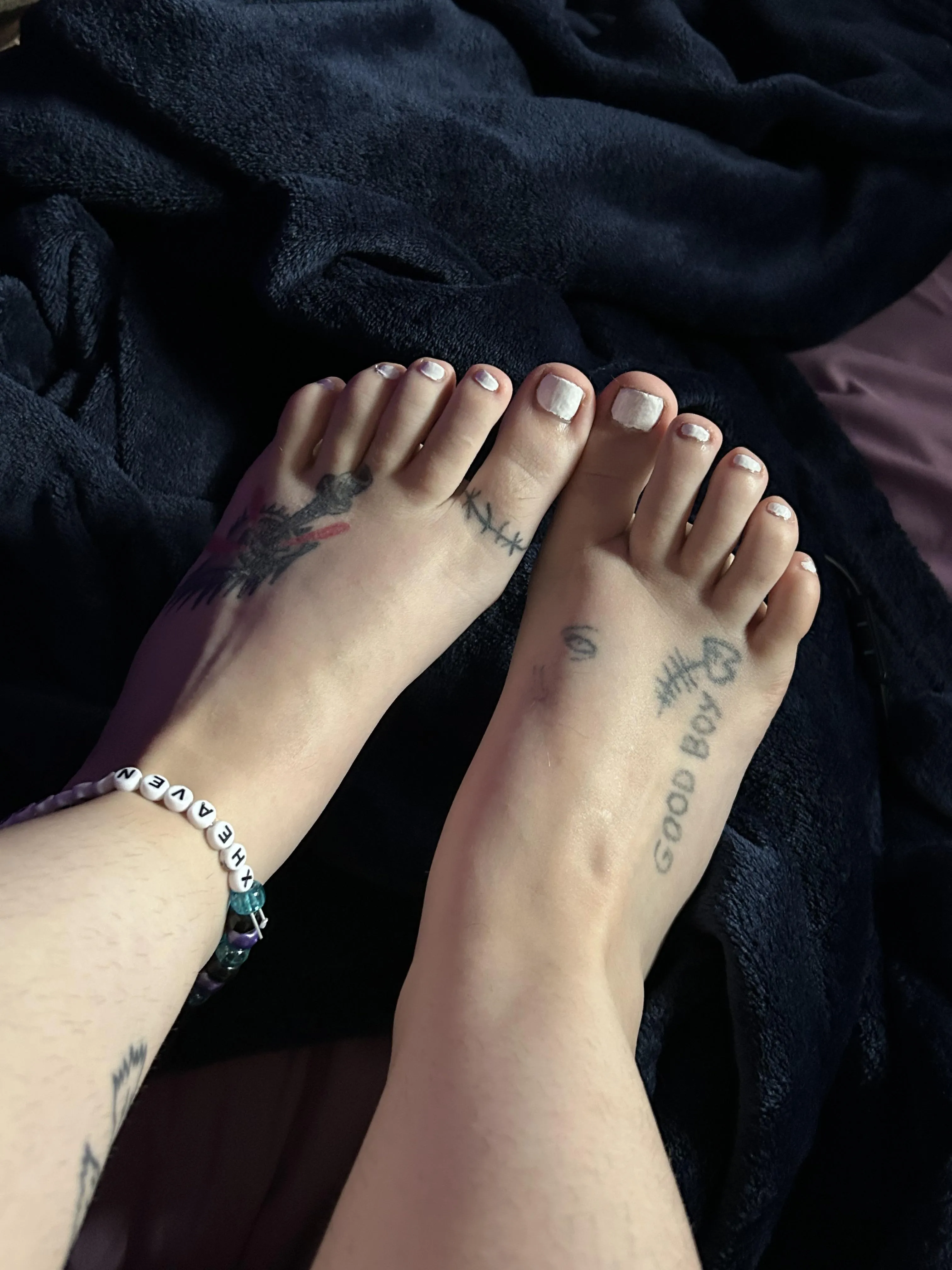 painted my toes white for the first time, pretty feet waiting for worship…