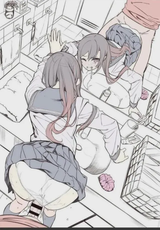 Watching herself in the mirror