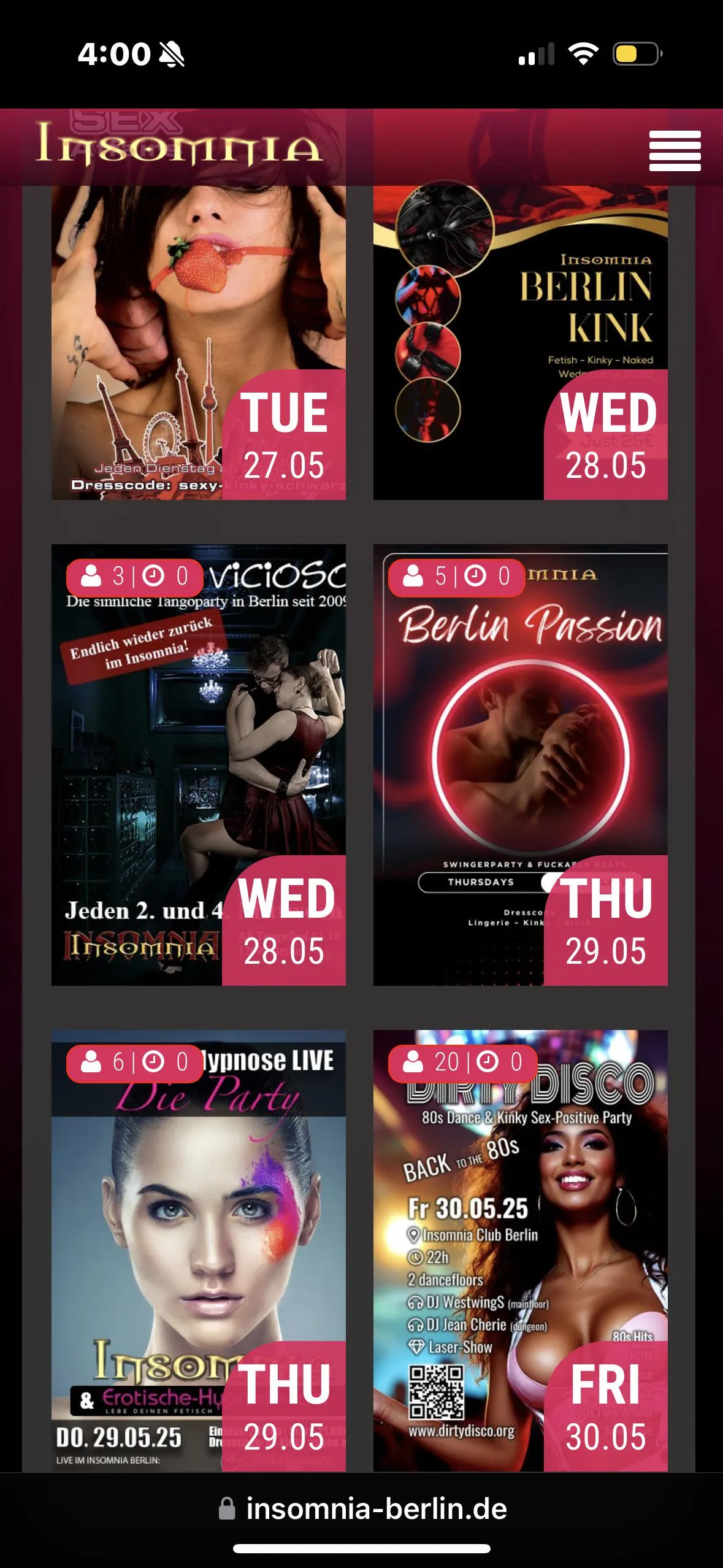 How busy weekday events at Insomnia