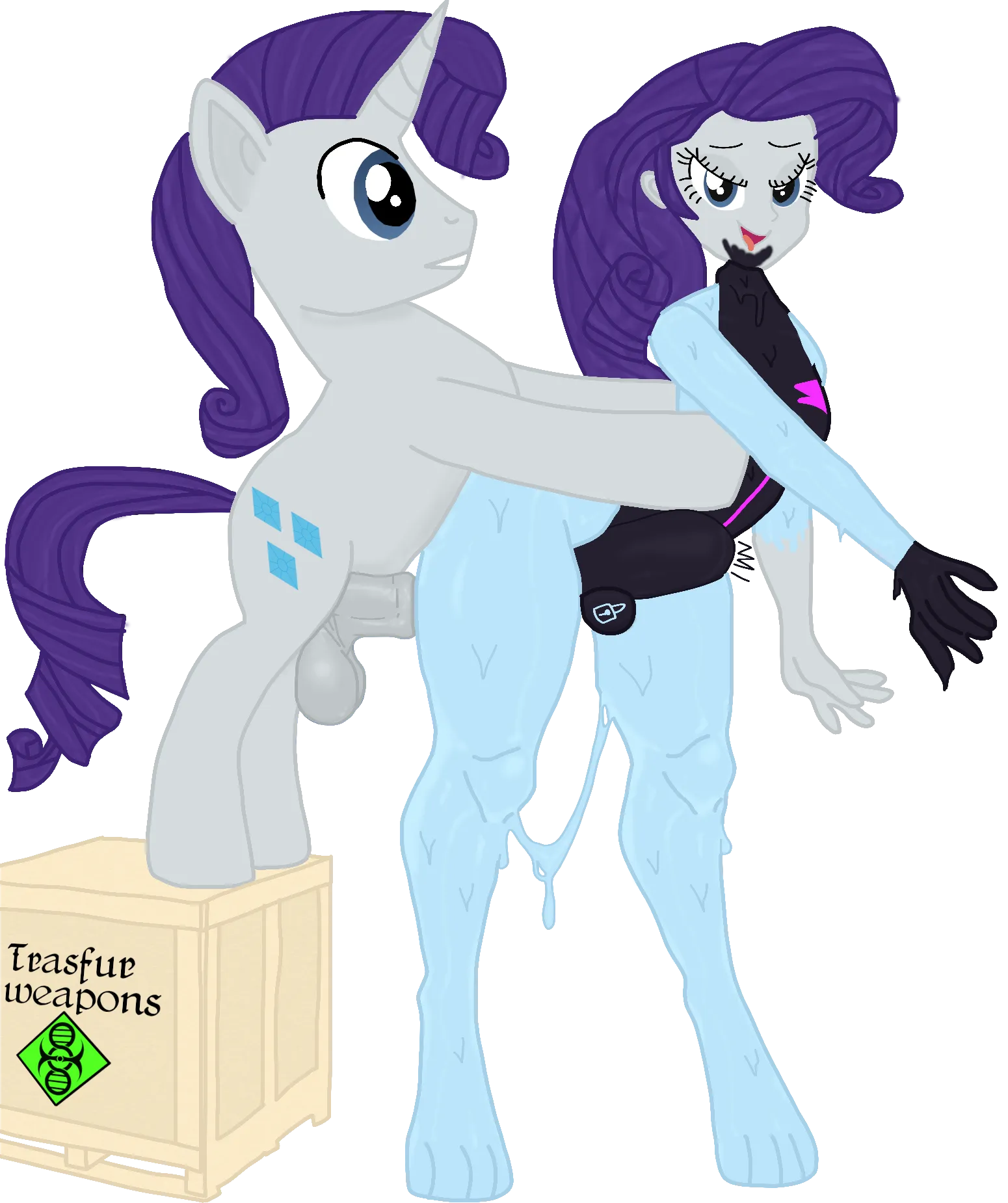 Human Rarity getting transformed into Night fox gootraxian. By unicorn stallion Rarity. (OC)