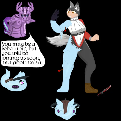 Wolfgirl getting turned into goo by crossbow slimes (OC) Brief story included.