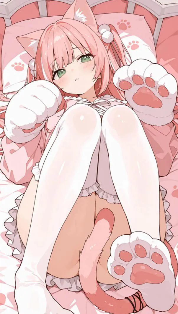 Pink neko lazing around