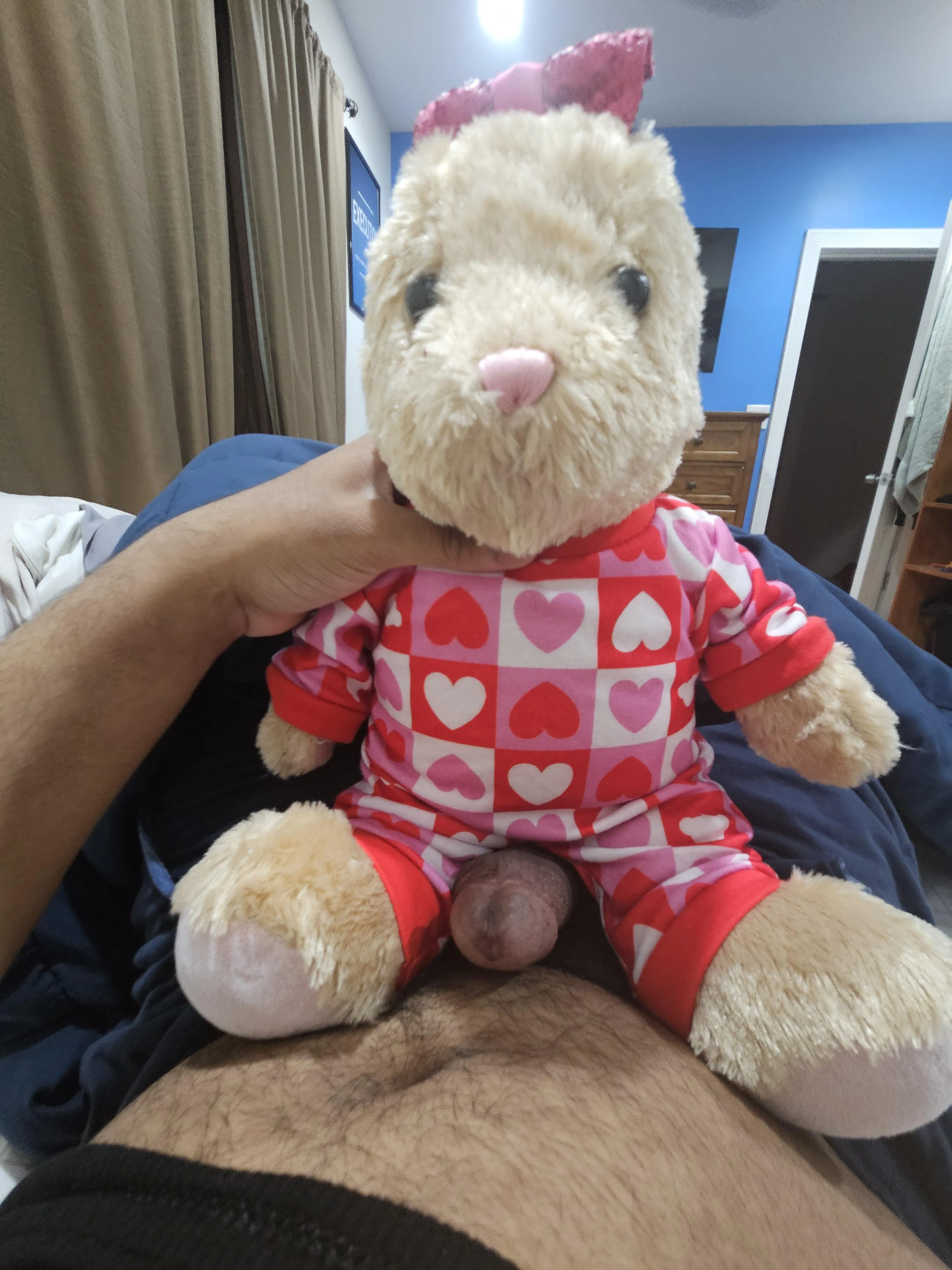 Ribbon in her jammies ready to ride me