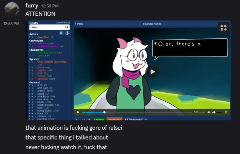 ATTENTION!!! PSA: GORE animation by ROVERDOSE that starts off as a Krisei romantical anim, uploaded to e6, DO NOT WATCH