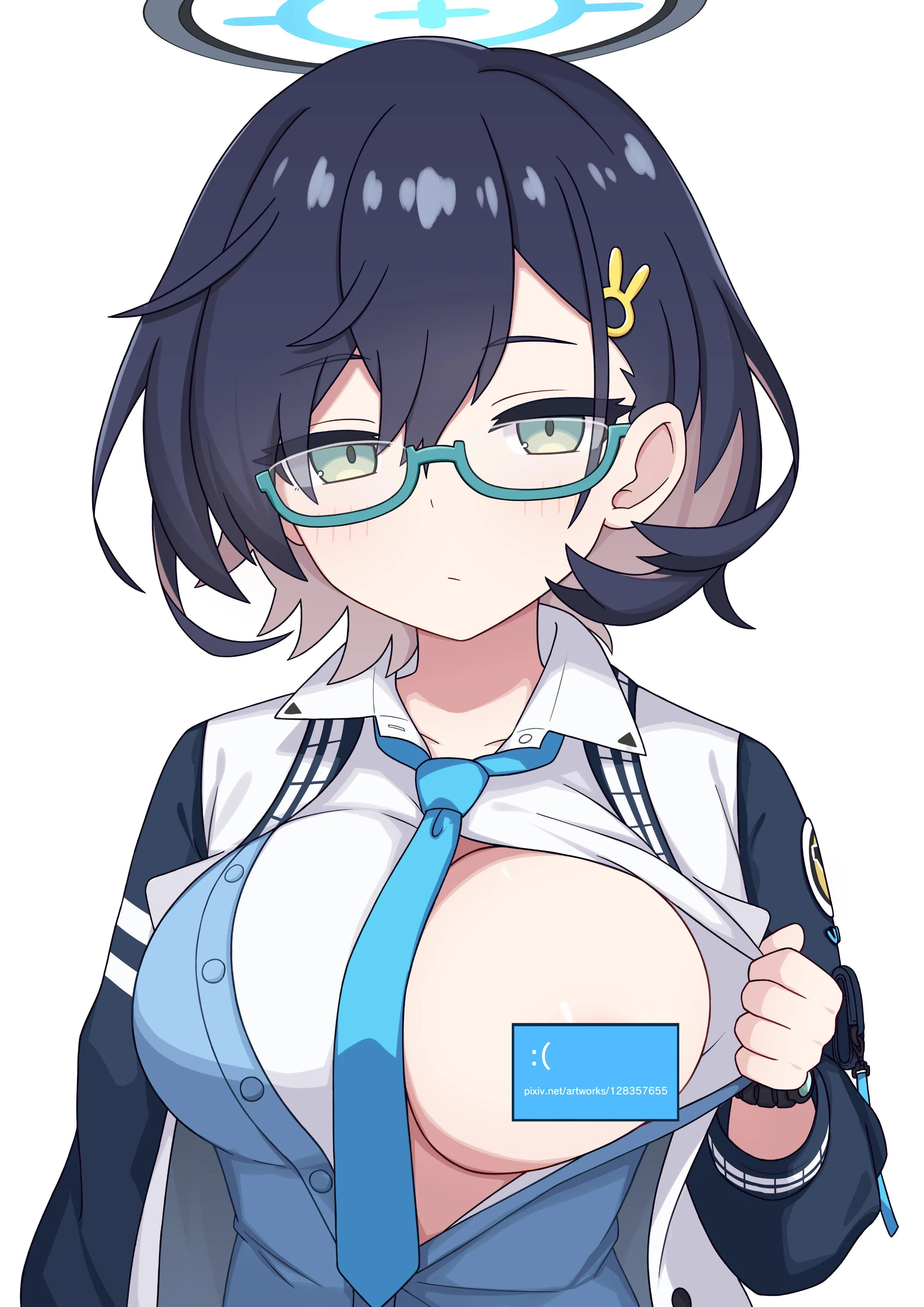 Blue screen error on Chihiro's breast