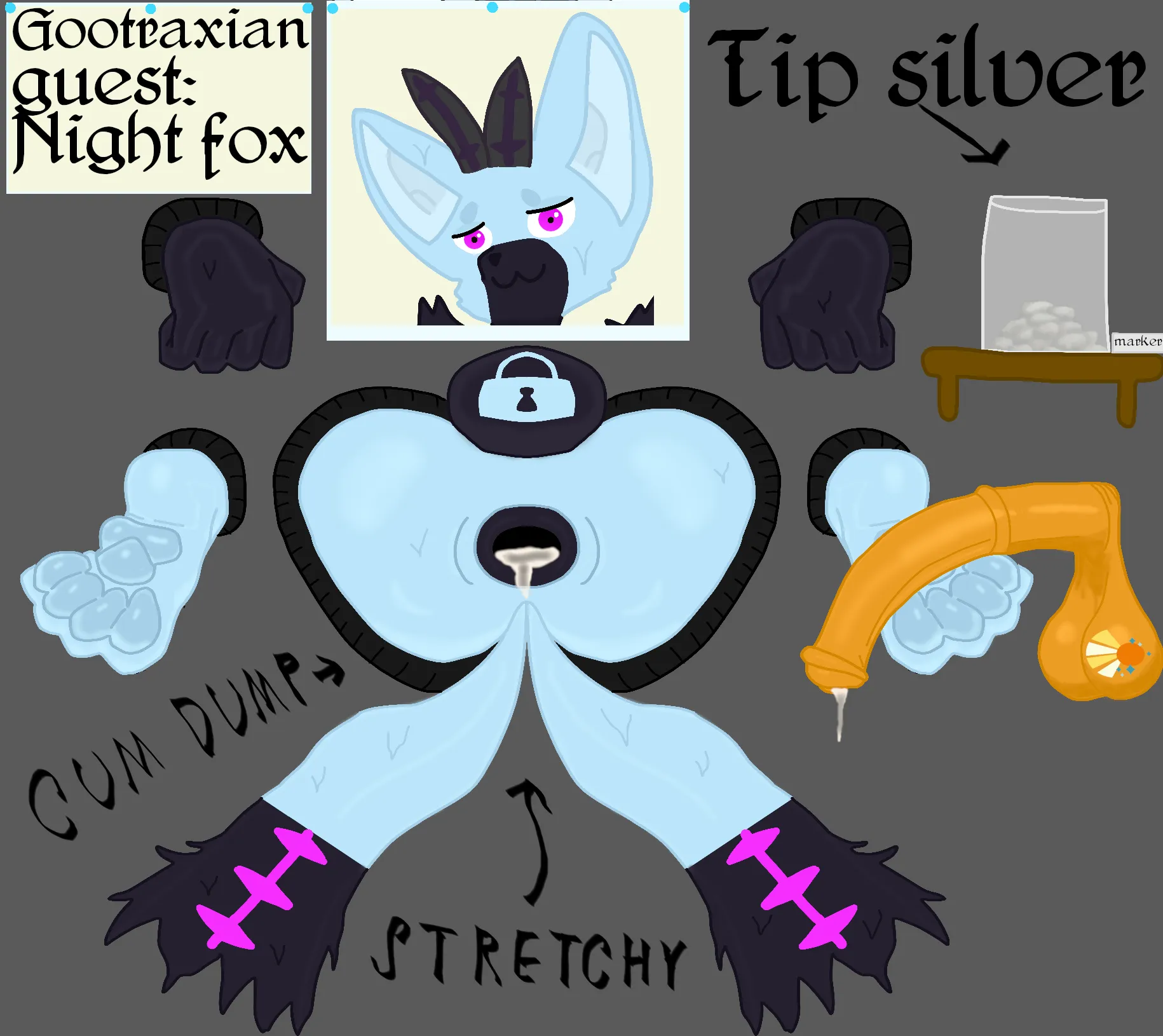 Night fox gootraxian cum dump, collecting silver tips. (OC) [M]